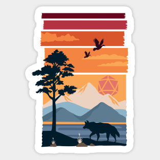 Mountain Wolf Sunset Polyhedral D20 Dice Sun Tabletop RPG Sticker